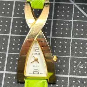 Bijoux Terner Womens Triangle Gold Tone Quartz Watch Lime Green Strap 5389